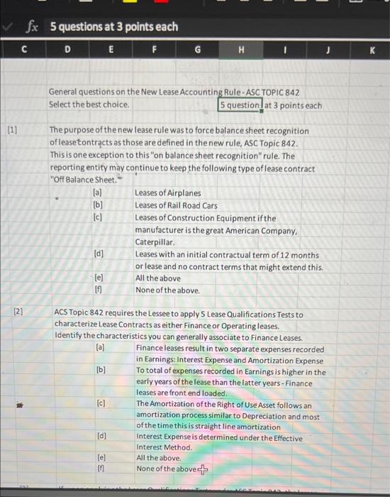 Fx 5 Questions At 3 Points Each C E F 1 2 D A B C D General Questions On The New Lease Accounting Rule Asc 1