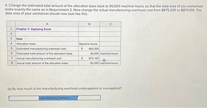 4 Change The Estimated Total Amount Of The Allocation Base Back To 95 000 Machine Hours So That The Data Area Of You W 1