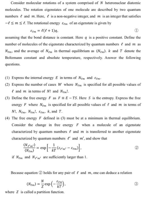 Consider Molecular Rotations Of A System Comprised Of N Heteronuclear Diatomic Molecules The Rotation Eigenstates Of On 1