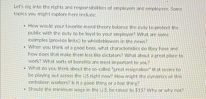 Let S Dig Into The Rights And Responsibilities Of Employers And Employees Some Topics You Might Explore Here Include 1