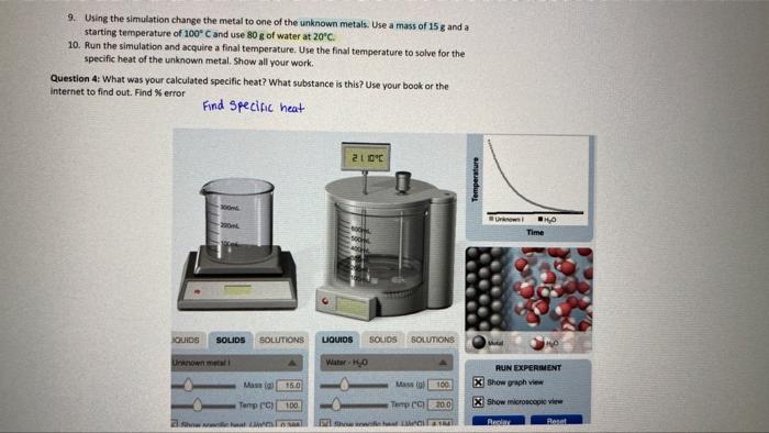 9 Using The Simulation Change The Metal To One Of The Unknown Metals Use A Mass Of 15 G And A Starting Temperature Of 1