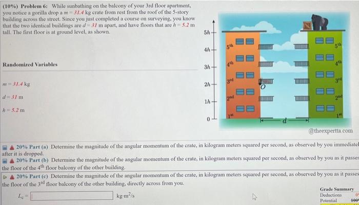 10 Problem 6 While Sunbathing On The Balcony Of Your 3rd Floor Apartment You Notice A Gorilla Drop A M 31 4 Kg Crat 1