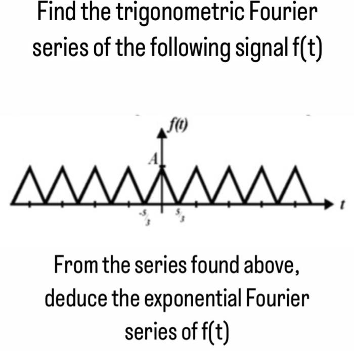 Find The Trigonometric Fourier Series Of The Following Signal F T F T Ssssssss Mm From The Series Found Above Dedu 1