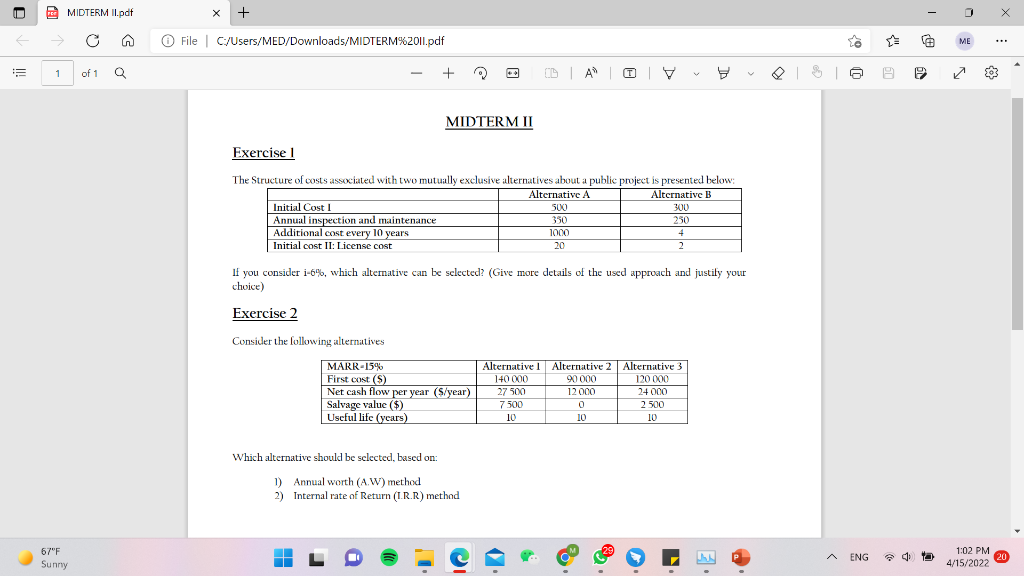 Fer Midterm Ii Pdf X File C Users Med Downloads Midterm 2011 Pdf Ta Me 1 Of 1 1 Q Il A 1 Midterm Ii Exercise 1