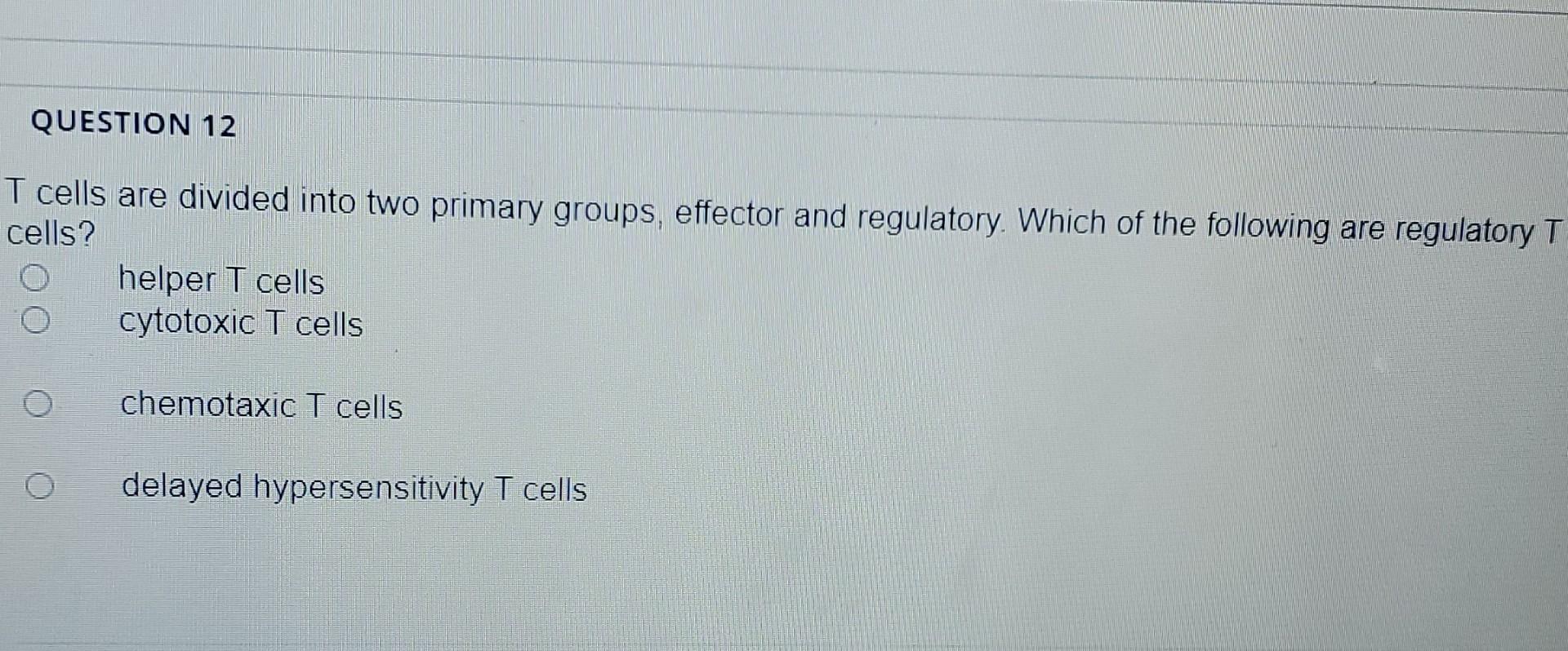 Question 12 T Cells Are Divided Into Two Primary Groups Effector And Regulatory Which Of The Following Are Regulatory 1