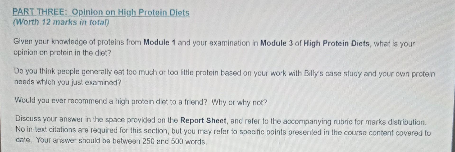 Part Two Personal Protein Needs Analysis Now That You Have Examined Billy S Dietary Protein Needs Let S Consider Your 2