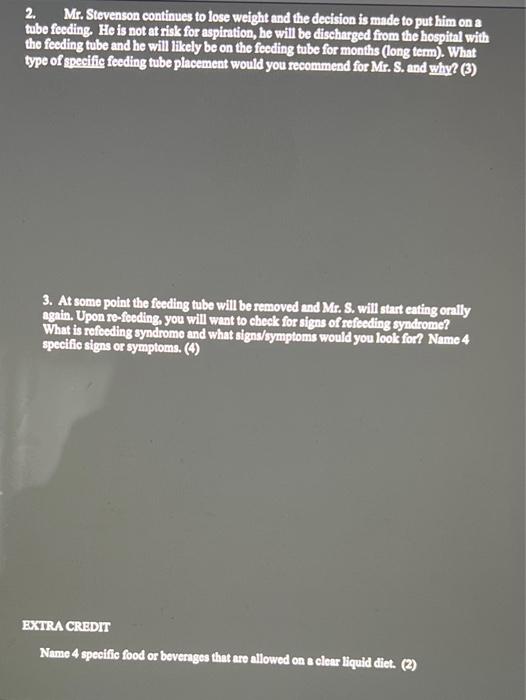 Instructions Below You Will Find A Description Of A Patient S Medical And Nutritional History Complete The Questions A 2