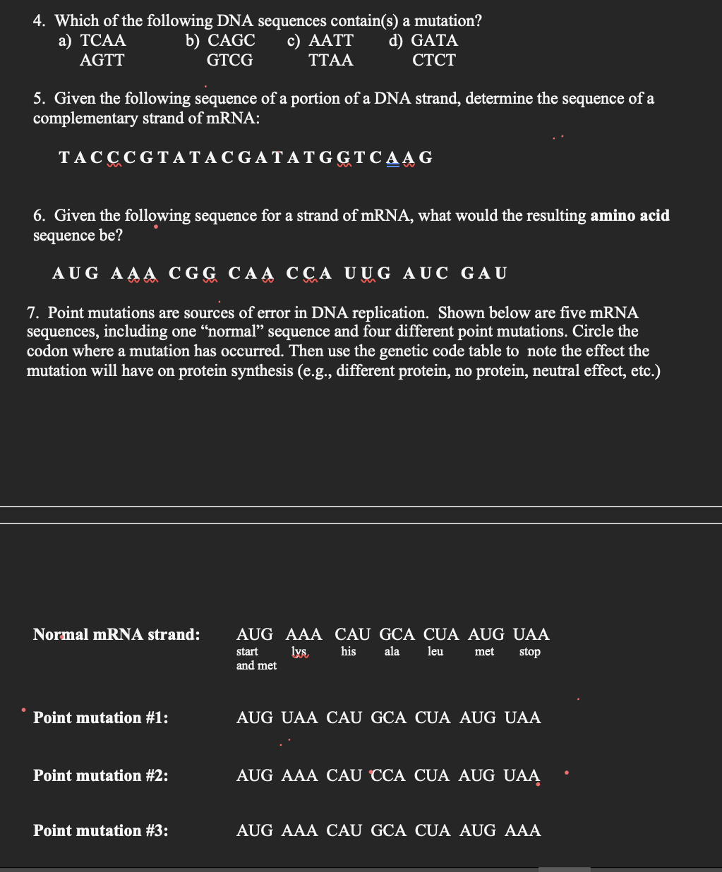 4 Which Of The Following Dna Sequences Contain S A Mutation A Tcaa B Cagc C Aatt D Gata Agtt Gtcg Ttaa Ctct 5 Gi 1