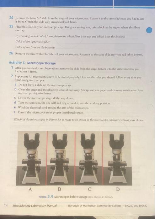 24 Remove The Letter E Slide From The Stage Of Your Microscope Return It To The Same Slide Tray You Had Taken It From 1