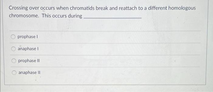 Crossing Over Occurs When Chromatids Break And Reattach To A Different Homologous Chromosome This Occurs During Propha 1