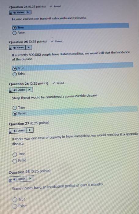 Question 24 0 25 Points Save Leten Human Carriers Can Transmit Salmonella And Neisseria O True False Question 25 0 2 1
