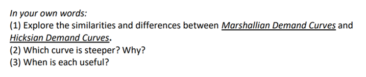 In Your Own Words 1 Explore The Similarities And Differences Between Marshallian Demand Curves And Hicksian Demand Cu 1