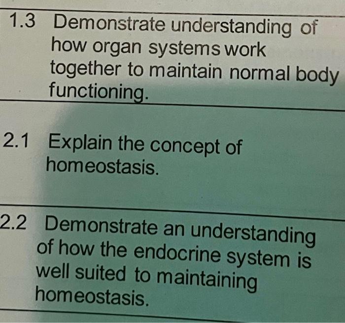 1 3 Demonstrate Understanding Of How Organ Systems Work Together To Maintain Normal Body Functioning 2 1 Explain The Co 1