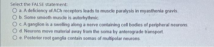 Select The False Statement O A A Deficiency Of Ach Receptors Leads To Muscle Paralysis In Myasthenia Gravis B Some S 1