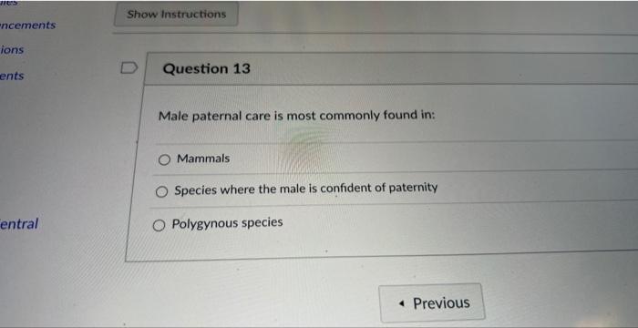 Show Instructions Question 11 Sexual Reproduction Can Speed The Spread Of Adaptations In A Population Because Males And 3