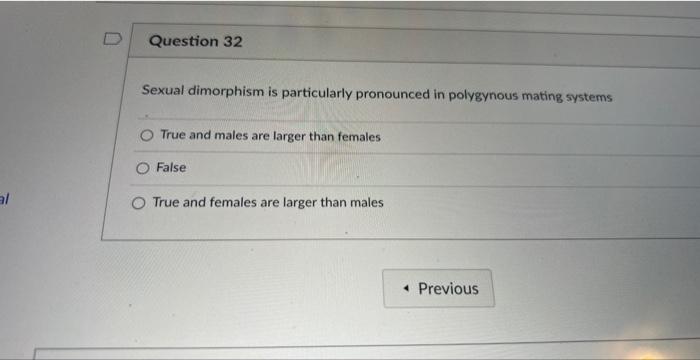 Nts Quiz Instructions Show Instructions D Question 31 Because Females Are A Typically A Limiting Resource For Males They 2