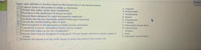 Match Each Definition In The First Column To The Correct Term In The Second Column A Calcium Binds To This Protein To I 1