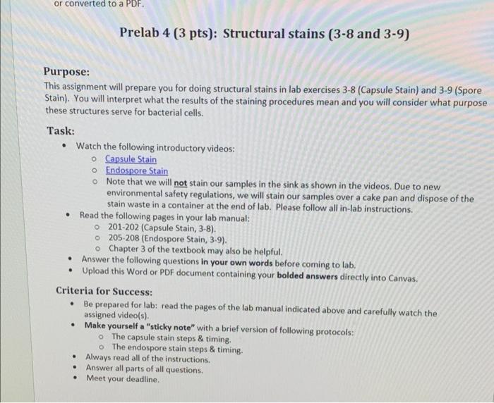 Or Converted To A Pdf Purpose This Assignment Will Prepare You For Doing Structural Stains In Lab Exercises 3 8 Capsu 1