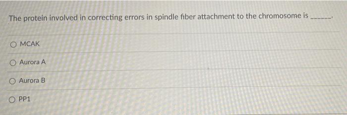 The Protein Involved In Correcting Errors In Spindle Fiber Attachment To The Chromosome Is O Mcak O Aurora A O Aurora B 1