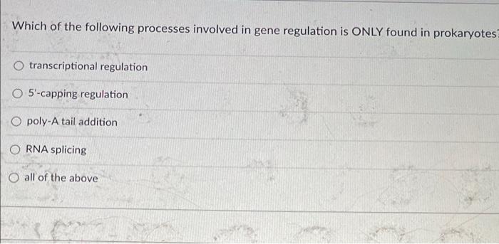 Which Of The Following Processes Involved In Gene Regulation Is Only Found In Prokaryotes O Transcriptional Regulation O 1