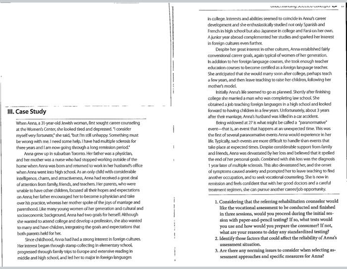 Iii Case Study When Anna A 31 Year Old Jewish Woman First Sought Career Counseling At The Women S Center She Looked 1
