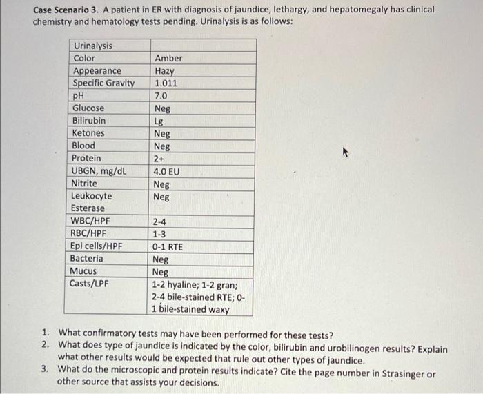 Case Scenario 3 A Patient In Er With Diagnosis Of Jaundice Lethargy And Hepatomegaly Has Clinical Chemistry And Hemat 1