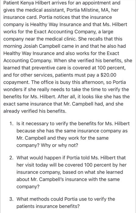 Patient Kenya Hilbert Arrives For An Appointment And Gives The Medical Assistant Portia Milstine Ma Her Insurance Car 1