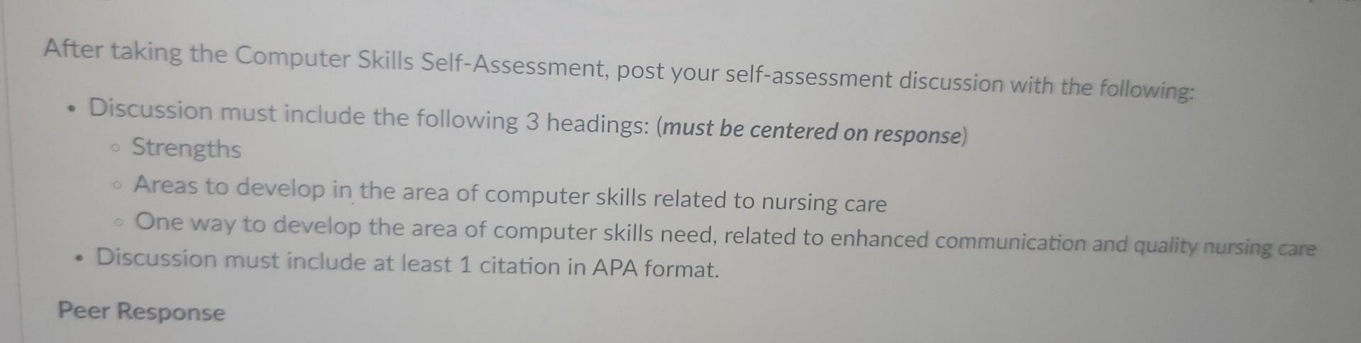 After Taking The Computer Skills Self Assessment Post Your Self Assessment Discussion With The Following Discussion Mu 1