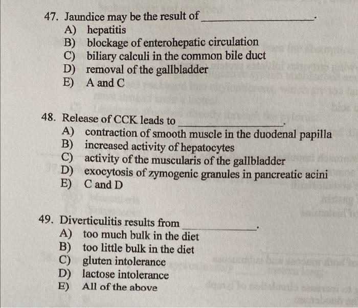 47 Jaundice May Be The Result Of A Hepatitis B Blockage Of Enterohepatic Circulation Biliary Calculi In The Common Bi 1