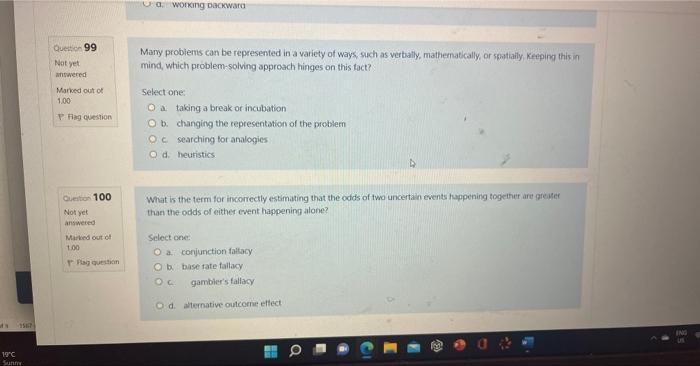 1567 19 C Sunny Question 99 Not Yet Answered Marked Out Of 1 00 P Rag Question Question 100 Not Yet Answered Marked Out 1
