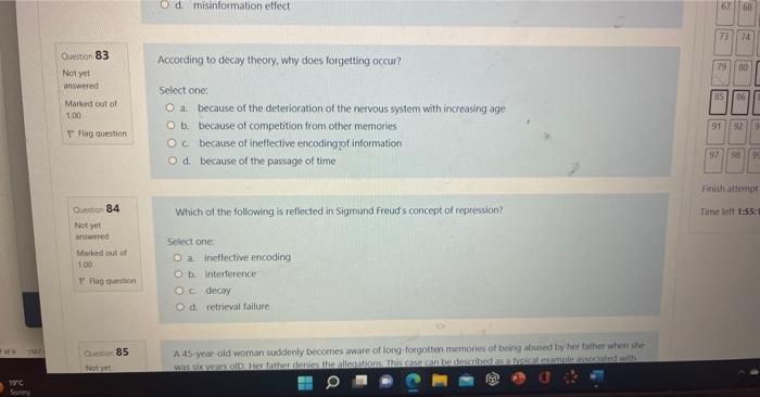 Www Wc 1547 Sunny Question 83 Not Yet Answered Marked Out Of 1 00 Flag Question Question 84 Not Yet Answered Morked Out 1