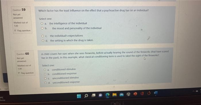 1 1567 9 C Sunny Question 59 Not Yet Answered Marked Out Of 1 00 Bag Question Question 60 Not Yet Answered Marked Out Of 1