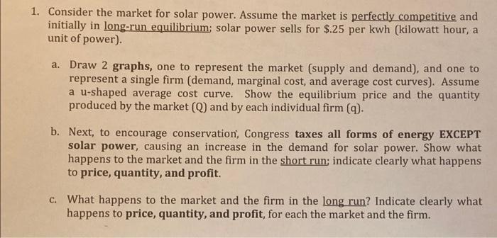 Dulap 15 2022 1 Consider The Market For Solar Power Assume The Market Is Perfectly Competitive And Initially In Long 2