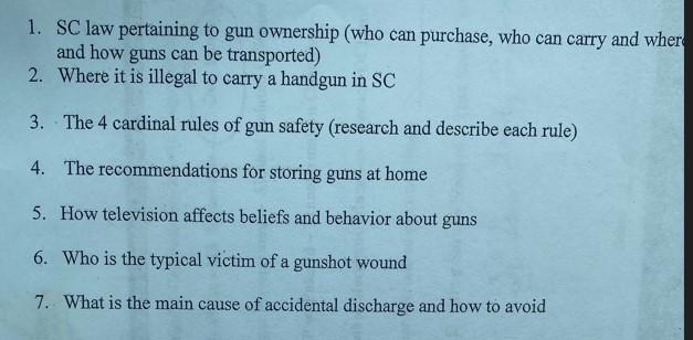 1 Sc Law Pertaining To Gun Ownership Who Can Purchase Who Can Carry And Where And How Guns Can Be Transported 2 Whe 1