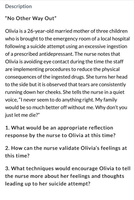 Description No Other Way Out Olivia Is A 26 Year Old Married Mother Of Three Children Who Is Brought To The Emergency 1