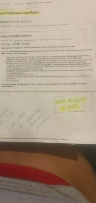 I Need Help With A Care Plan The I Will Try And Post Good Pictures 4