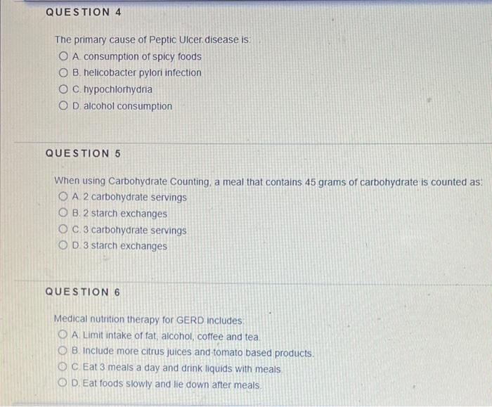 Question 4 The Primary Cause Of Peptic Ulcer Disease Is O A Consumption Of Spicy Foods Ob Helicobacter Pylori Infectio 1
