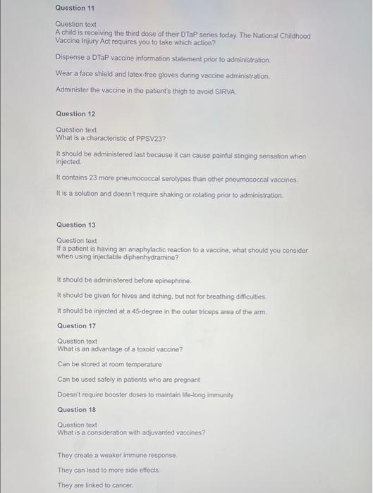 Question 11 Question Text A Child Is Receiving The Third Dose Of Their Dtap Series Today The National Childhood Vaccine 1
