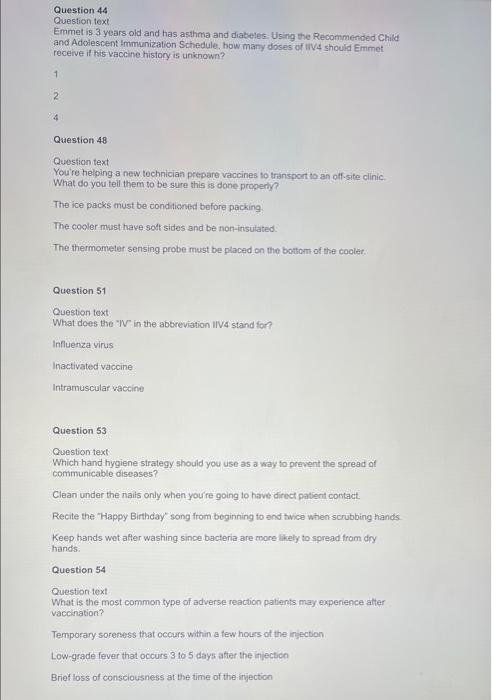 Question 44 Question Text Emmet Is 3 Years Old And Has Asthma And Diabetes Using The Recommended Child And Adolescent 1