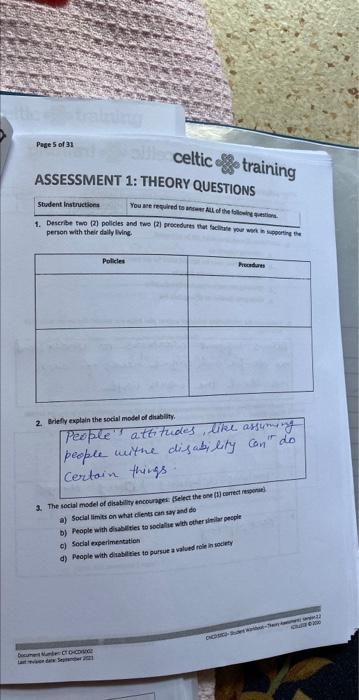 Page 5 Of 31 Assessment 1 Theory Questions You Are Required To Answer All Of The Following Questions Student Instructio 1