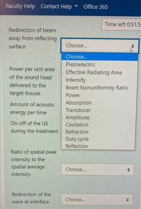 1045 Faculty Help Contact Help Office 365 Match The Term To The Correct Definition Area Of Transducer From Which Ultras 2