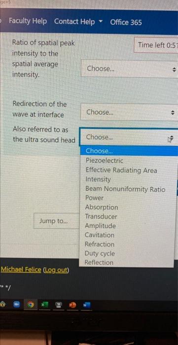1045 Faculty Help Contact Help Office 365 Match The Term To The Correct Definition Area Of Transducer From Which Ultras 3