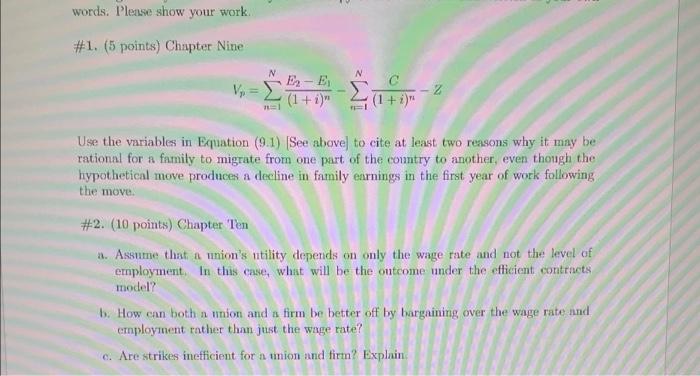 Words Please Show Your Work 1 5 Points Chapter Nine N V E E 1 2 1 I Use The Variables In Equation 9 1 1