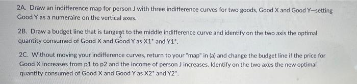 2a Draw An Indifference Map For Person J With Three Indifference Curves For Two Goods Good X And Good Y Setting Good Y 1