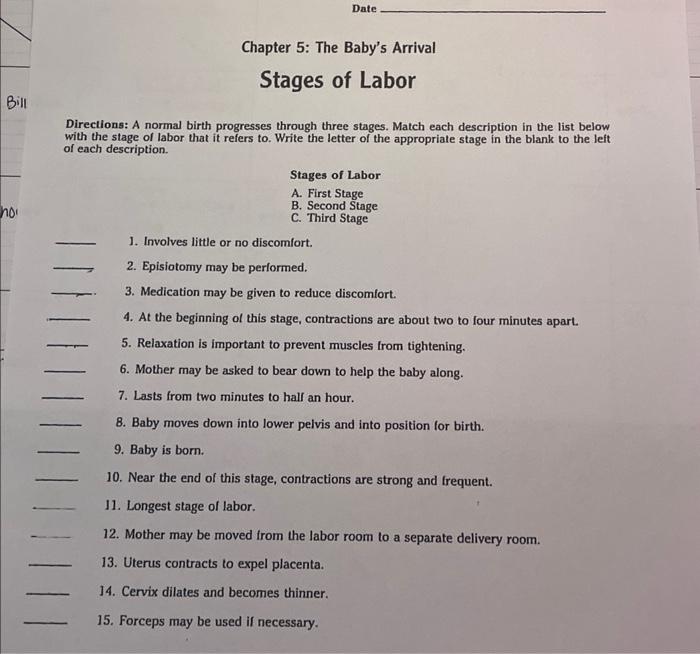 Bill Hoi Date Chapter 5 The Baby S Arrival Stages Of Labor Directions A Normal Birth Progresses Through Three Stages 1