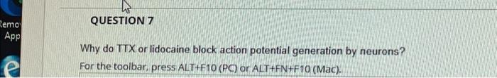 Remo App Question 7 Why Do Ttx Or Lidocaine Block Action Potential Generation By Neurons For The Toolbar Press Alt F10 1