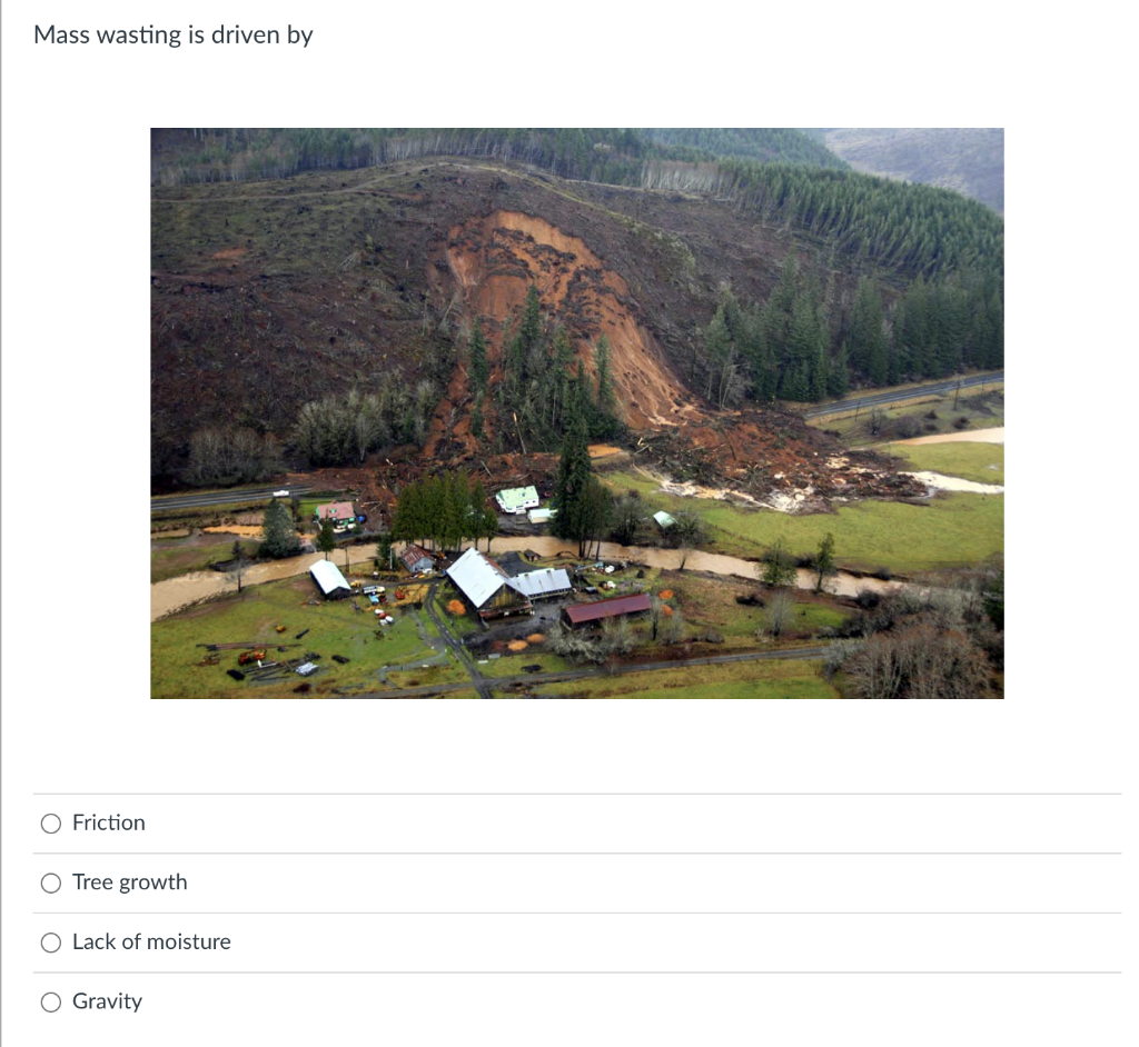Mass Wasting Is Driven By O Friction Tree Growth O Lack Of Moisture O Gravity 1