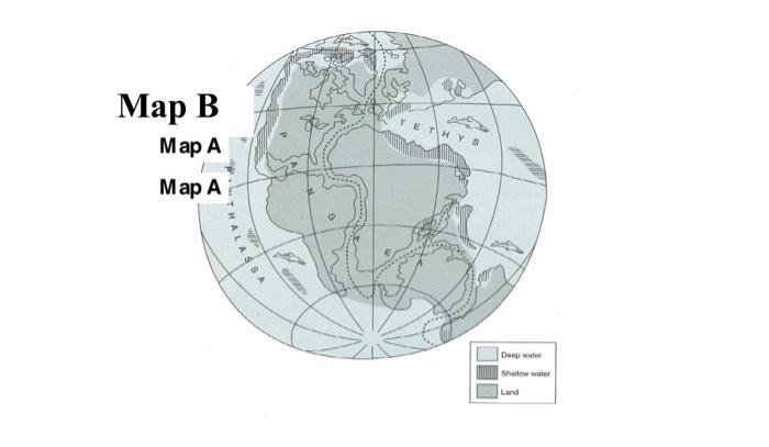Map A Www Www Panthalassa 4 Tet 9 Deep Water Shallow Water Land Map B Map A Map A Thalassa 0 Tethys Deep Water Snatiow 2
