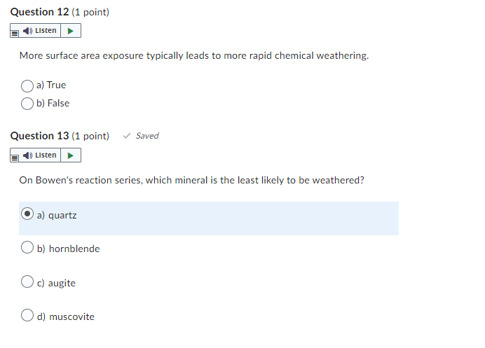 Question 4 1 Point Listen Based On What You Know About Mineral Groups Which Mineral Is Most Susceptible To Dissolutio 2