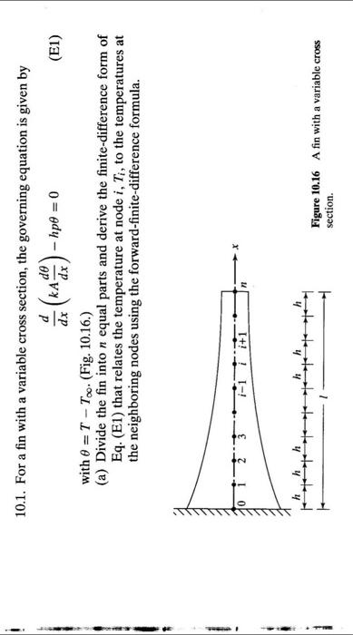 Ttive 10 1 For A Fin With A Variable Cross Section The Governing Equation Is Given By Ka Hpe 0 E1 Dx With 1